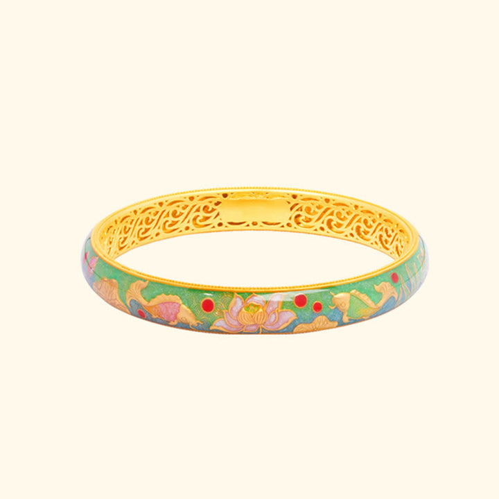 Buddha Stones 999スターリングシルバー 鯉 蓮 中空デザイン 富のブレスレット バングル 2.28インチ (58mm)