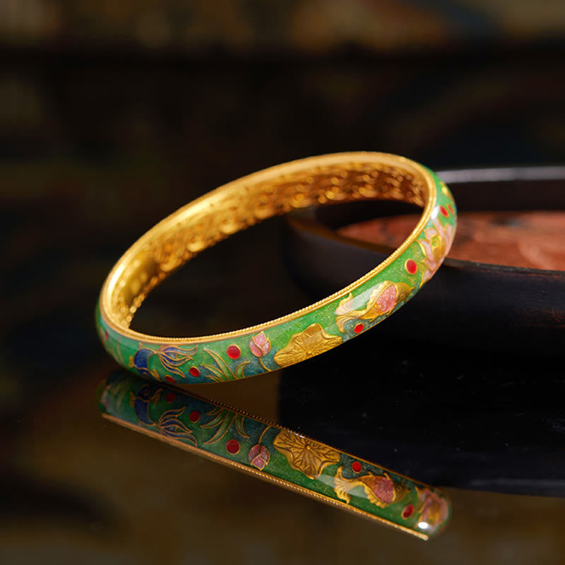 Buddha Stones 999スターリングシルバー 鯉 蓮 中空デザイン開運財運ブレスレットバングル 2.28インチ (58mm) - image 1