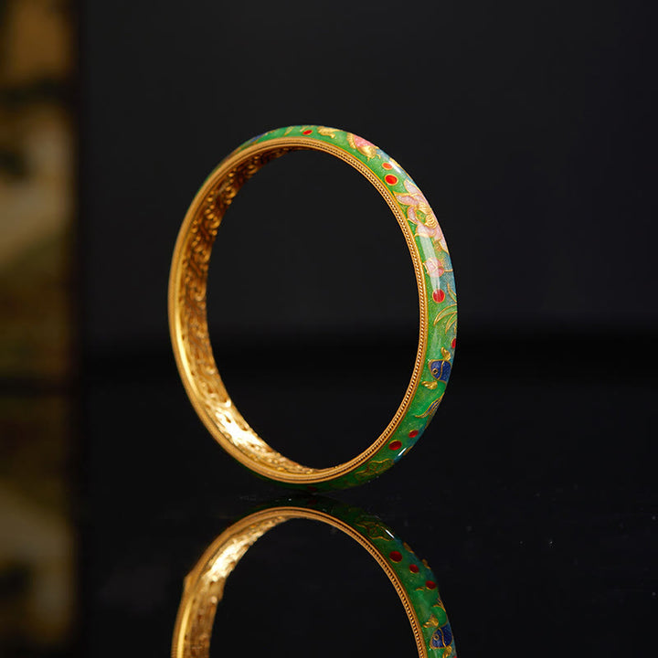 Buddha Stones 999スターリングシルバー 鯉 蓮 中空デザイン 富のブレスレット バングル 2.28インチ (58mm)