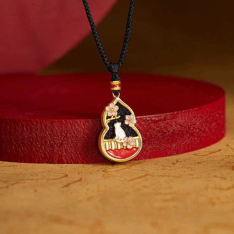 Buddha Stones925スターリングシルバー 桃の花 猫 ひょうたん柄 守護ネックレスペンダント - image 1