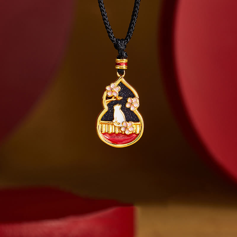 Buddha Stones925スターリングシルバー 桃の花 猫 ひょうたん柄 守護ネックレスペンダント - 925スターリングシルバー - image 0