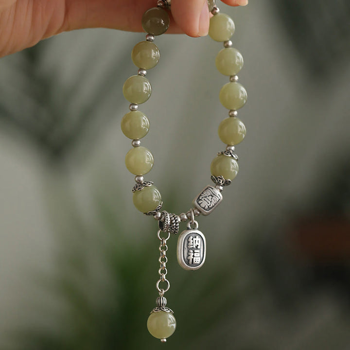 Buddha Stones925スターリングシルバー和田翡翠ビーズ幸運ブレスレット