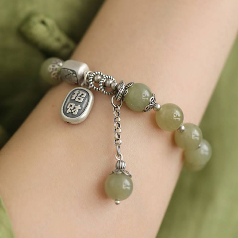 Buddha Stones925スターリングシルバー和田翡翠ビーズ幸運ブレスレット