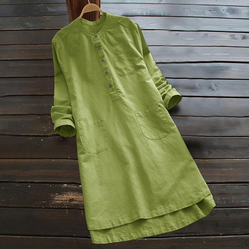Buddha Stones無地ボタン 長袖 レディースシャツ ポケット付き - 黄緑 - US16、 UK/AU20、 EU48 (5XL) - image 8