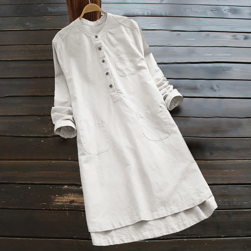 Buddha Stones無地ボタン 長袖 レディース シャツ ポケット付き - 白 - US16、 UK/AU20、 EU48 (5XL) - image 0