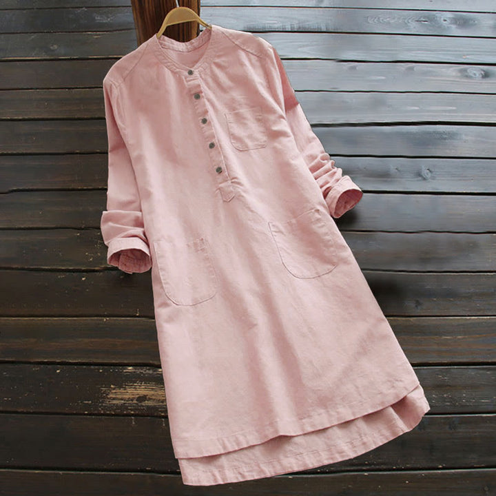 Buddha Stones無地ボタン 長袖 レディースシャツ ポケット付き - ピンク - US16、 UK/AU20、 EU48 (5XL) - image 5