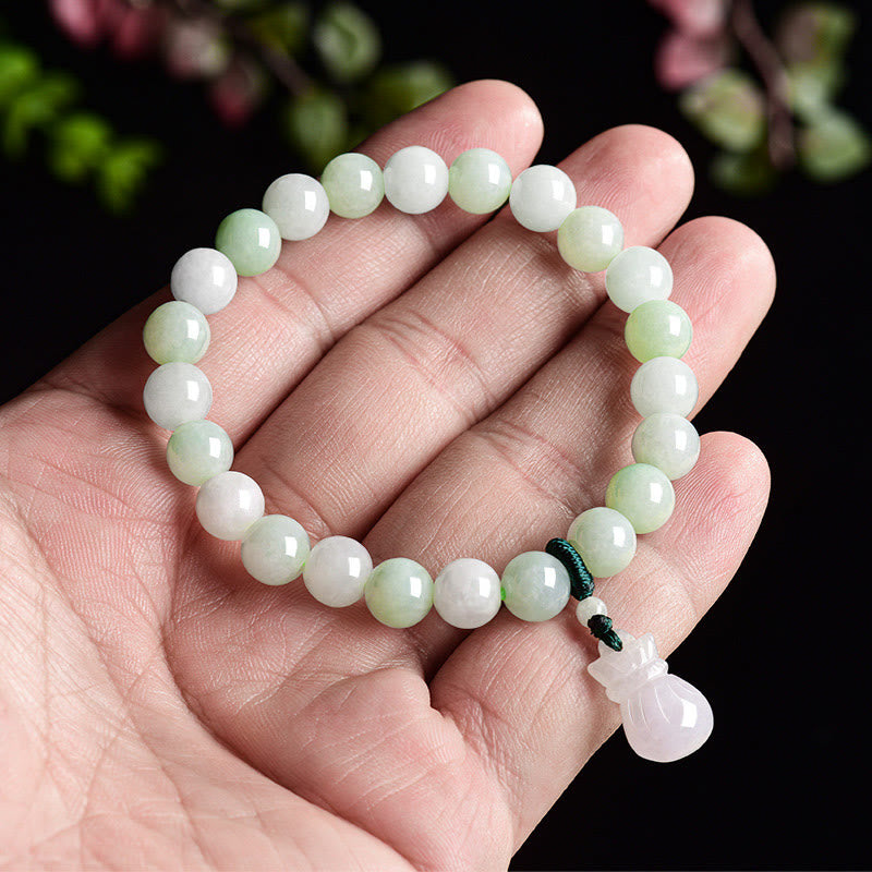 Buddha Stones天然翡翠のマネーバッグチャーム幸運ブレスレット