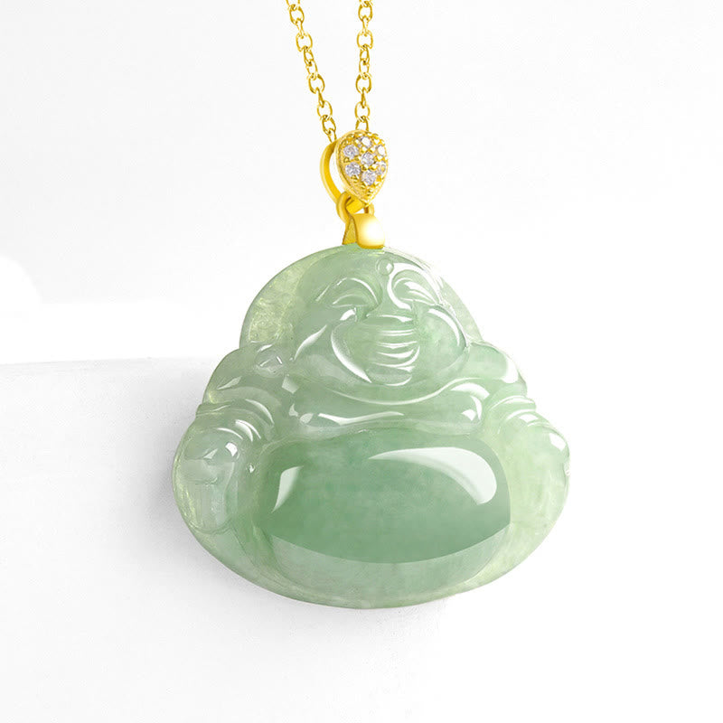 Buddha Stones925スターリングシルバー 天然翡翠 笑う仏陀 幸運 繁栄 チェーンネックレス ペンダント - image 3