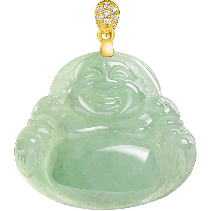 Buddha Stones925スターリングシルバー 天然翡翠 笑う仏陀 幸運 繁栄 チェーンネックレス ペンダント