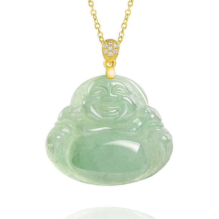 Buddha Stones925スターリングシルバー 天然翡翠 笑う仏陀 幸運 繁栄 チェーンネックレス ペンダント