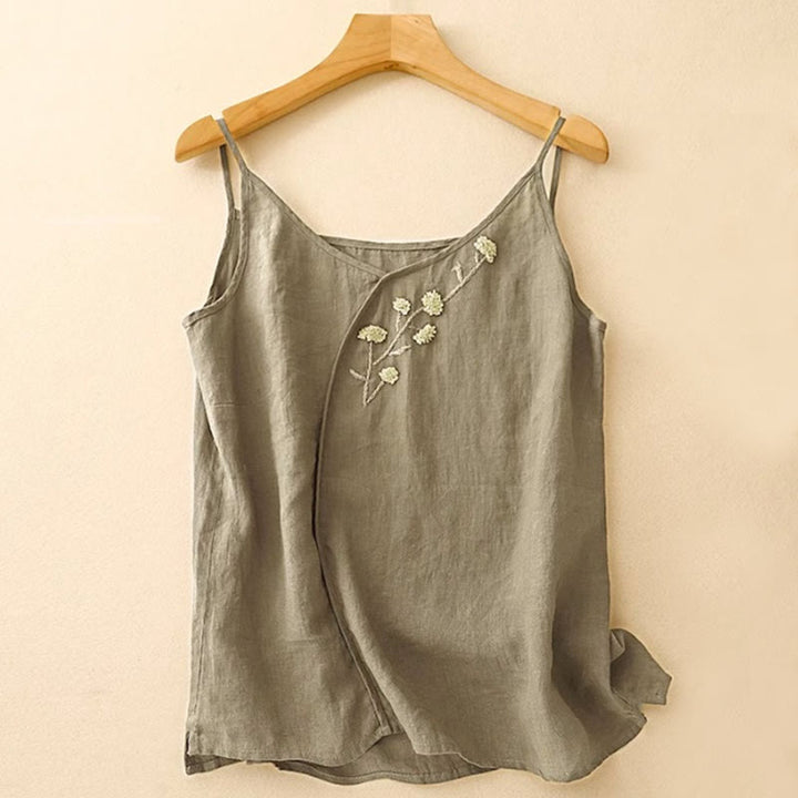 Buddha Stonesのエスニック刺繍入り非対称デザイン レディース ノースリーブベスト - ダークオリーブグリーン - US14、 UK/AU18、 EU46 (4XL) - image 0
