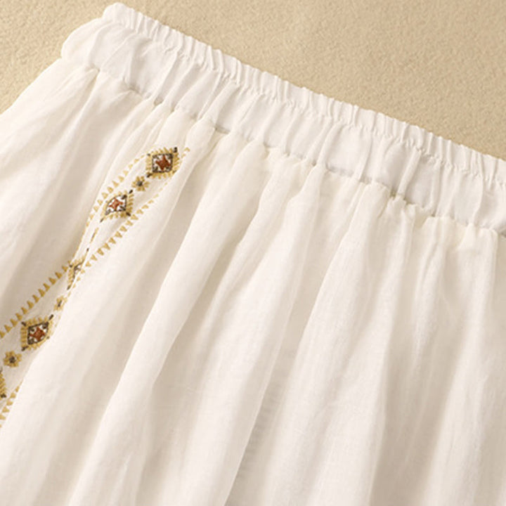 Buddha Stonesエスニックヴィンテージ刺繍ボタンデザインレディースコットンリネン7-8丈スカート - image 6