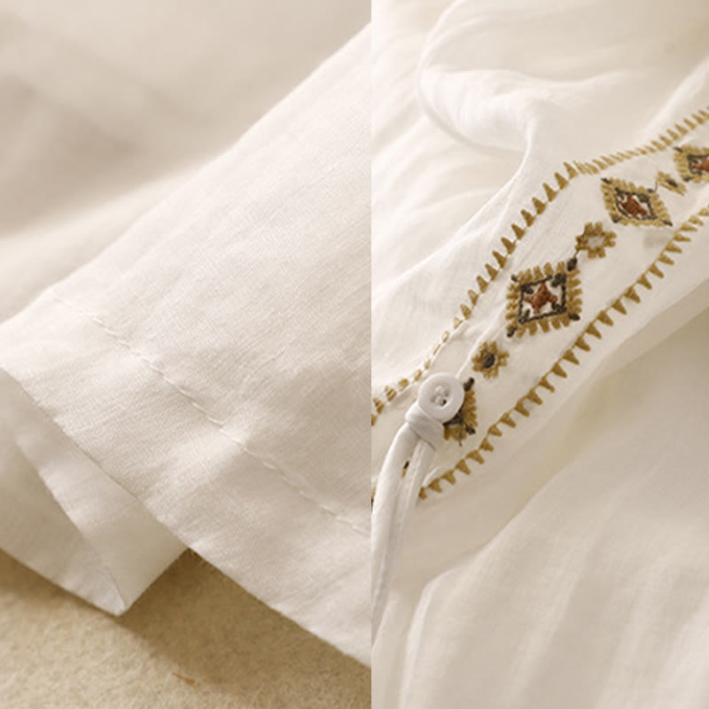 Buddha Stonesエスニックヴィンテージ刺繍ボタンデザインレディースコットンリネン7-8丈スカート - image 8