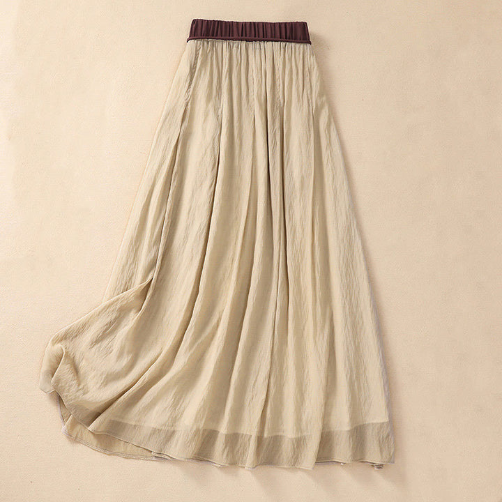 Buddha Stonesカジュアル コントラストカラー プリーツ レースアップデザイン レディース 7-8丈スカート - image 1