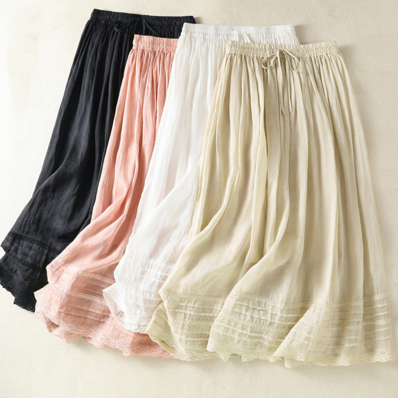 Buddha Stonesサマープレーンドローストリングレースパッチワークデザインレディース7-8丈スカート - image 35