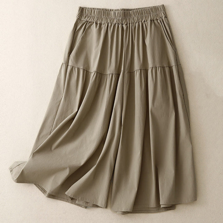 Buddha Stonesカジュアル ルーズ 無地 レディース コットン 伸縮性 7-8丈 ワイドレッグパンツ ポケット付き - タン - US8-10，UK/AU12-14，EU40-42 (2XL) - image 0