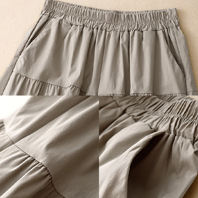 Buddha Stonesカジュアル ルーズ 無地 レディース コットン 伸縮性 7-8丈 ワイドレッグパンツ ポケット付き - image 9