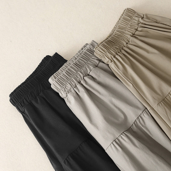 Buddha Stonesカジュアル ルーズ 無地 レディース コットン 伸縮性 7-8丈 ワイドレッグパンツ ポケット付き