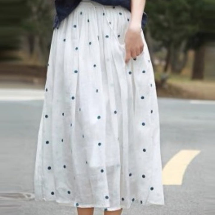 Buddha Stonesの芸術的なヴィンテージドット柄レディースプリーツスカート - 白 - US8-10，UK/AU12-14，EU40-42 (2XL) - image 29