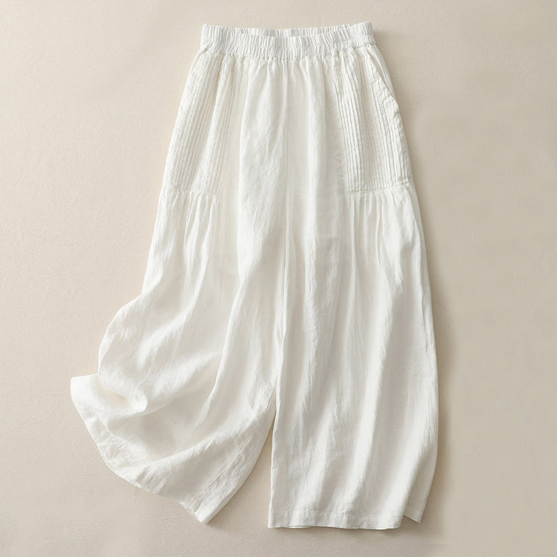 Buddha Stonesカジュアル 無地 タッカープリーツ 伸縮性 レディース ポリエステル ワイドレッグパンツ ポケット付き - 白 - US8-10，UK/AU12-14，EU40-42 (2XL) - image 4