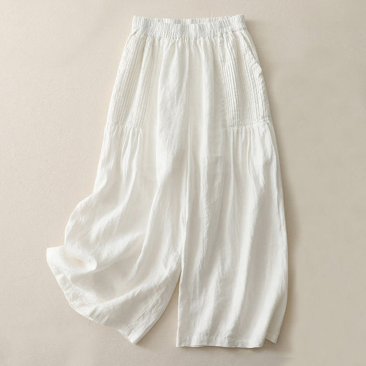 Buddha Stonesカジュアル 無地 タッカープリーツ 伸縮性 レディース ポリエステル ワイドレッグパンツ ポケット付き - 白 - US8-10，UK/AU12-14，EU40-42 (2XL) - image 4