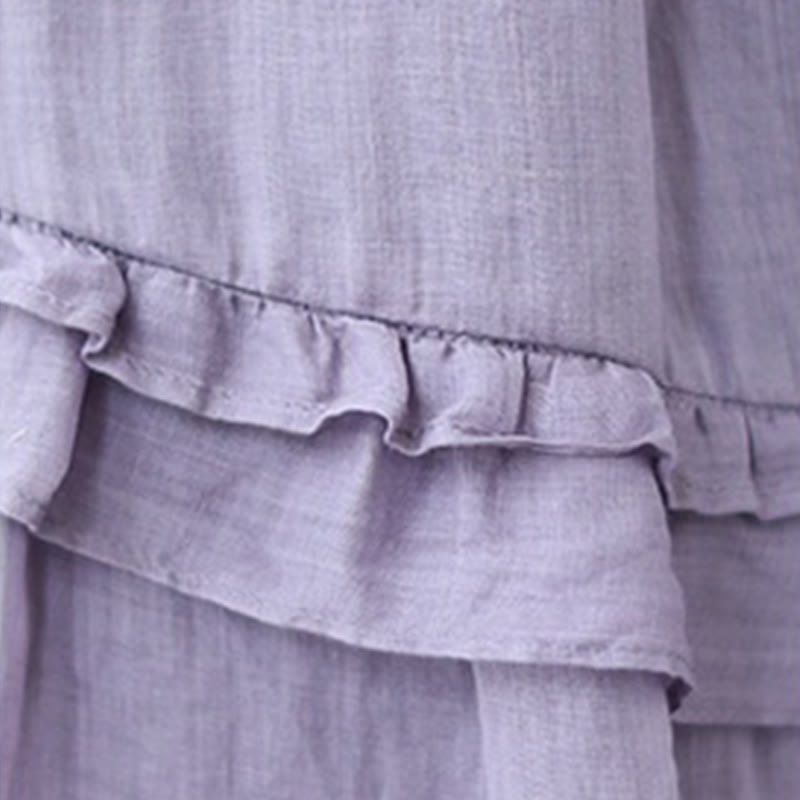 Buddha Stonesヴィンテージアーティスティックピュアカラーフリルデザイン不規則なレディースコットンリネンスカート - image 19