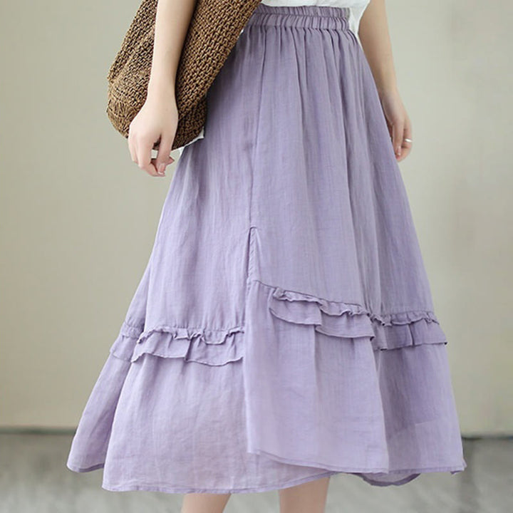 Buddha Stonesヴィンテージアーティスティックピュアカラーフリルデザイン不規則なレディースコットンリネンスカート - image 15