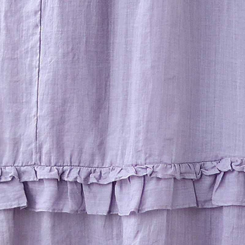 Buddha Stonesヴィンテージアーティスティックピュアカラーフリルデザイン不規則なレディースコットンリネンスカート - image 20