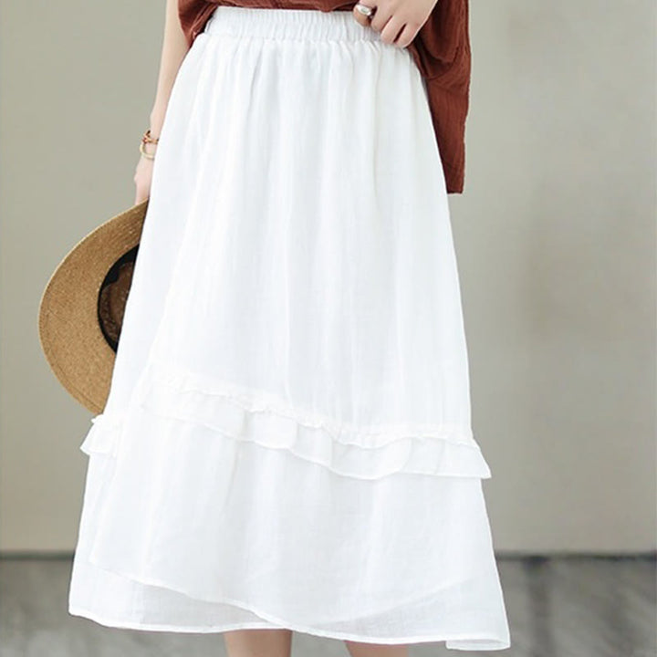 Buddha Stonesヴィンテージアーティスティックピュアカラーフリルデザイン不規則なレディースコットンリネンスカート - image 27