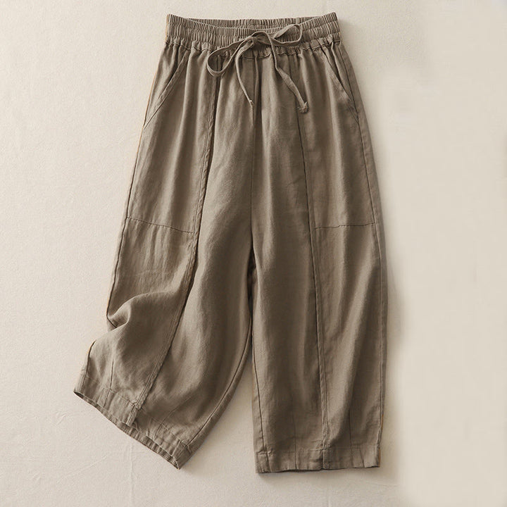 Buddha Stonesカジュアル 無地 パッチワーク レディース ポリエステル 7-8丈 ワイドレッグパンツ ポケット付き