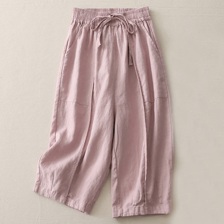 Buddha Stonesカジュアル 無地 パッチワーク レディース ポリエステル 7-8丈 ワイドレッグパンツ ポケット付き