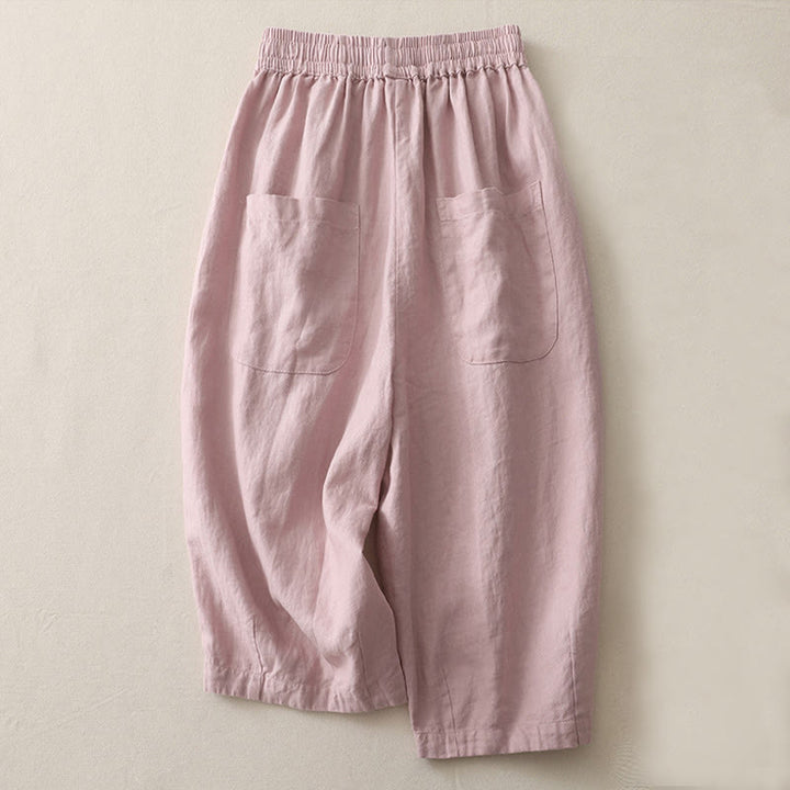 Buddha Stonesカジュアル 無地 パッチワーク レディース ポリエステル 7-8丈 ワイドレッグパンツ ポケット付き