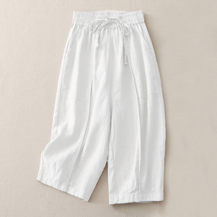 Buddha Stonesカジュアル 無地 パッチワーク レディース ポリエステル 7-8丈 ワイドレッグパンツ ポケット付き