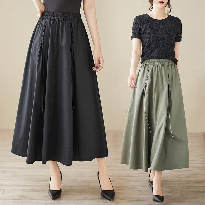 Buddha Stones夏カジュアル 純色 プリーツデザイン レディース コットンスカート - image 21