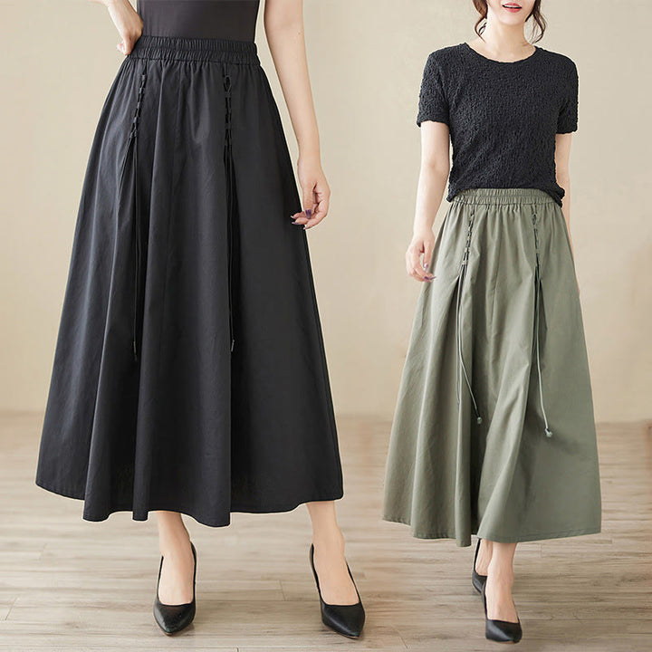 Buddha Stones夏カジュアル 純色 プリーツデザイン レディース コットンスカート - image 21