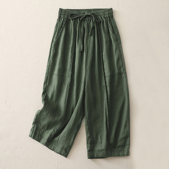 Buddha Stonesカジュアル 無地 パッチワーク レディース ポリエステル 7-8丈 ワイドレッグパンツ ポケット付き