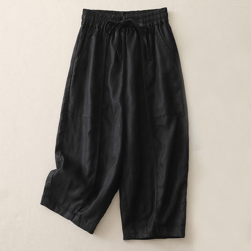 Buddha Stonesカジュアル 無地 パッチワーク レディース ポリエステル 7-8丈 ワイドレッグパンツ ポケット付き