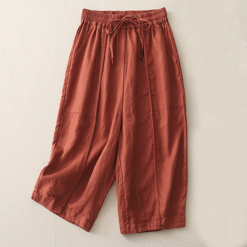 Buddha Stonesカジュアル 無地 パッチワーク レディース ポリエステル 7-8丈 ワイドレッグパンツ ポケット付き