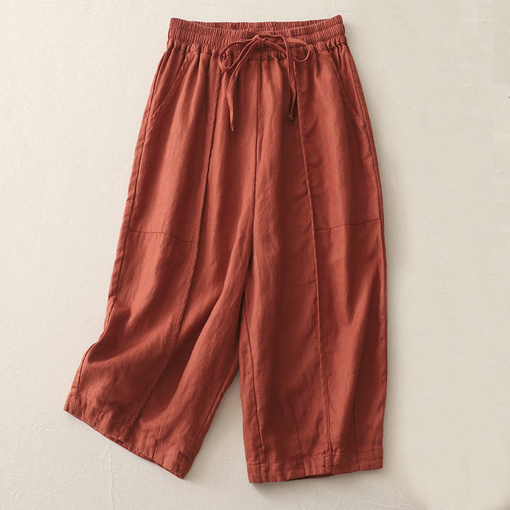 Buddha Stonesカジュアル 無地 パッチワーク レディース ポリエステル 7-8丈 ワイドレッグパンツ ポケット付き