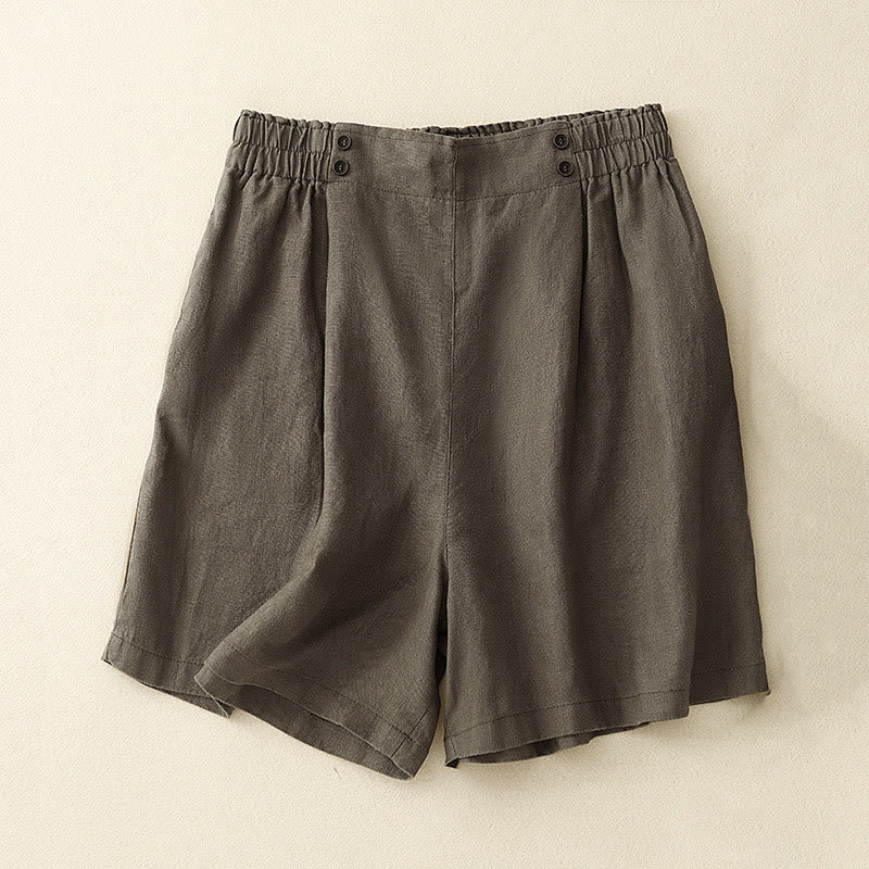 Buddha Stones夏 カジュアル プリーツ 無地 コットン リネン レディース ショートパンツ ポケット付き - タン - US12、 UK/AU16、 EU44 (2XL) - image 6