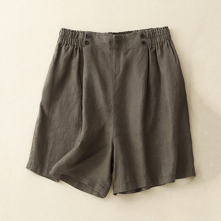 Buddha Stones夏 カジュアル プリーツ 無地 コットン リネン レディース ショートパンツ ポケット付き - タン - US12、 UK/AU16、 EU44 (2XL) - image 6