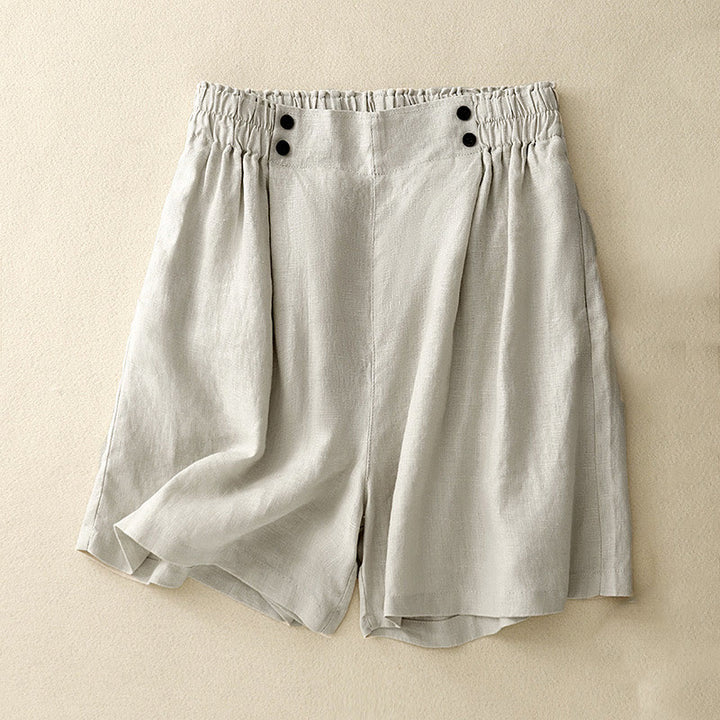 Buddha Stones夏 カジュアル プリーツ 無地 コットン リネン レディース ショートパンツ ポケット付き - ベージュ - US12、 UK/AU16、 EU44 (2XL) - image 15