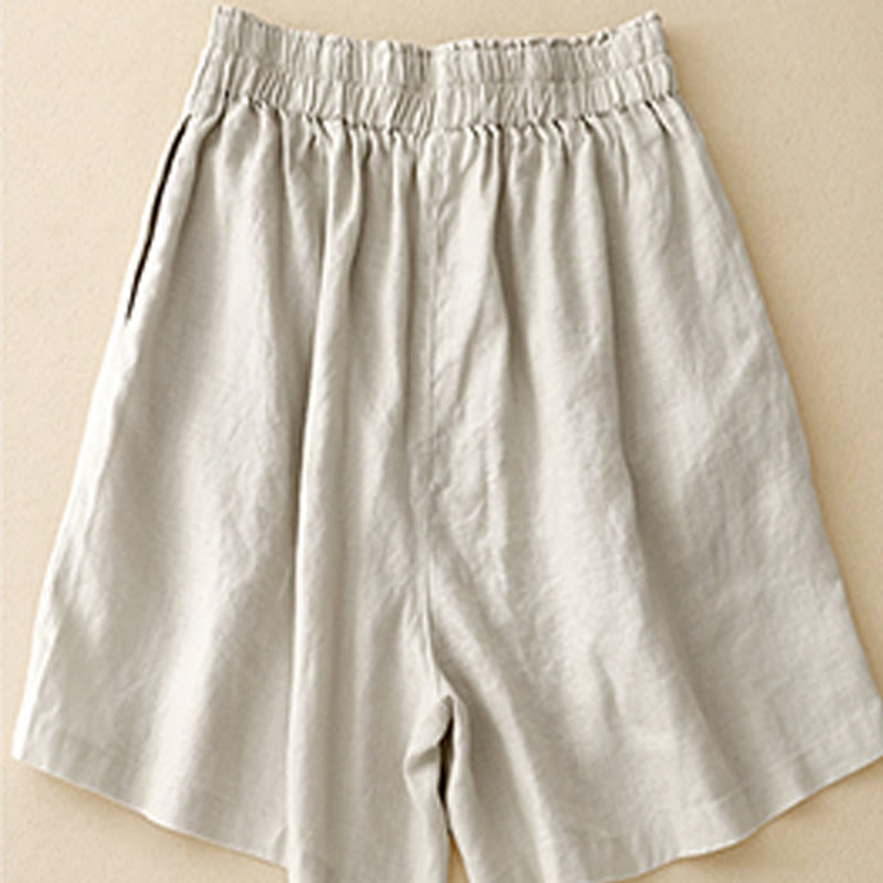 Buddha Stones夏 カジュアル プリーツ 無地 コットン リネン レディース ショートパンツ ポケット付き - image 16