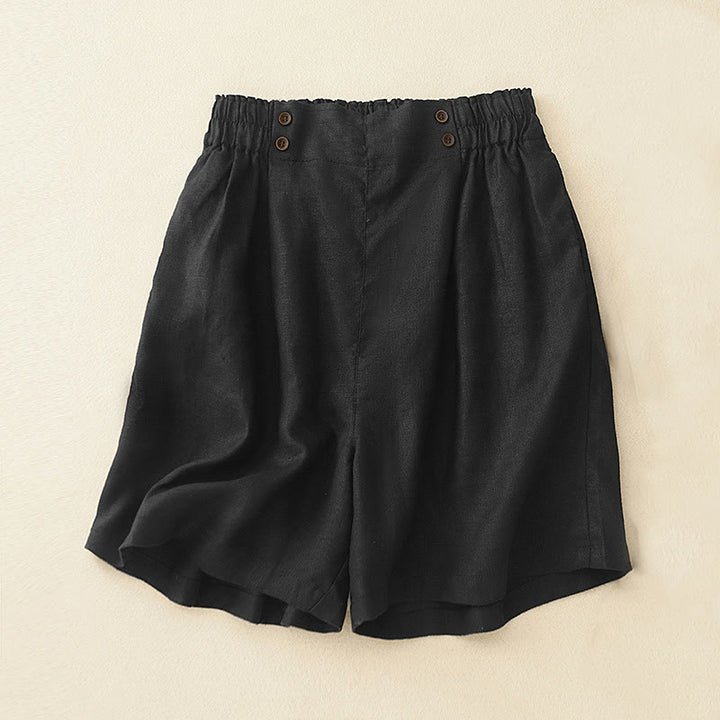 Buddha Stones夏 カジュアル プリーツ 無地 コットン リネン レディース ショートパンツ ポケット付き - 黒 - US12、 UK/AU16、 EU44 (2XL) - image 23