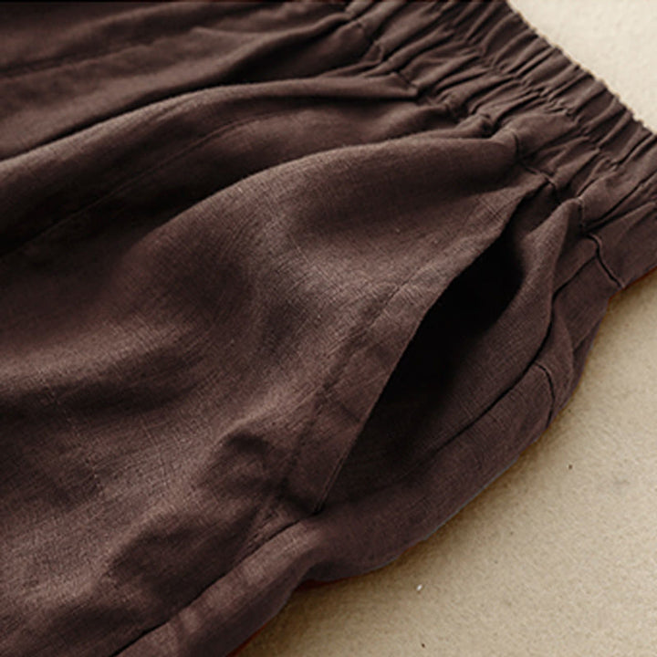 Buddha Stones夏 カジュアル 無地 コットン リネン レディース エラスティック ストレート ショーツ ポケット付き - image 7