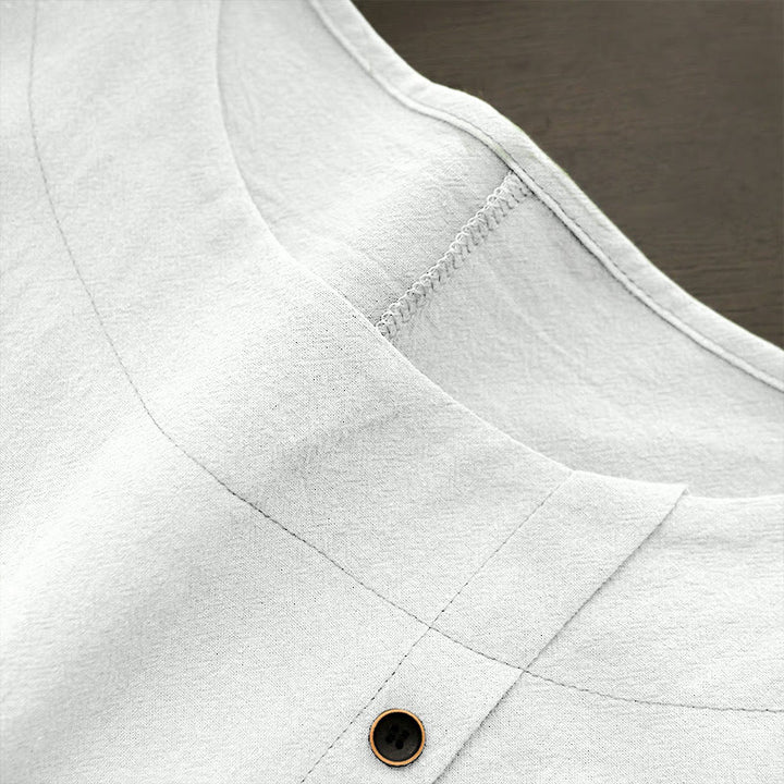 Buddha Stones カジュアル サマー ピュアカラー ジャカード ボタン クルーネック コットン レディース 半袖 Tシャツ - image 2