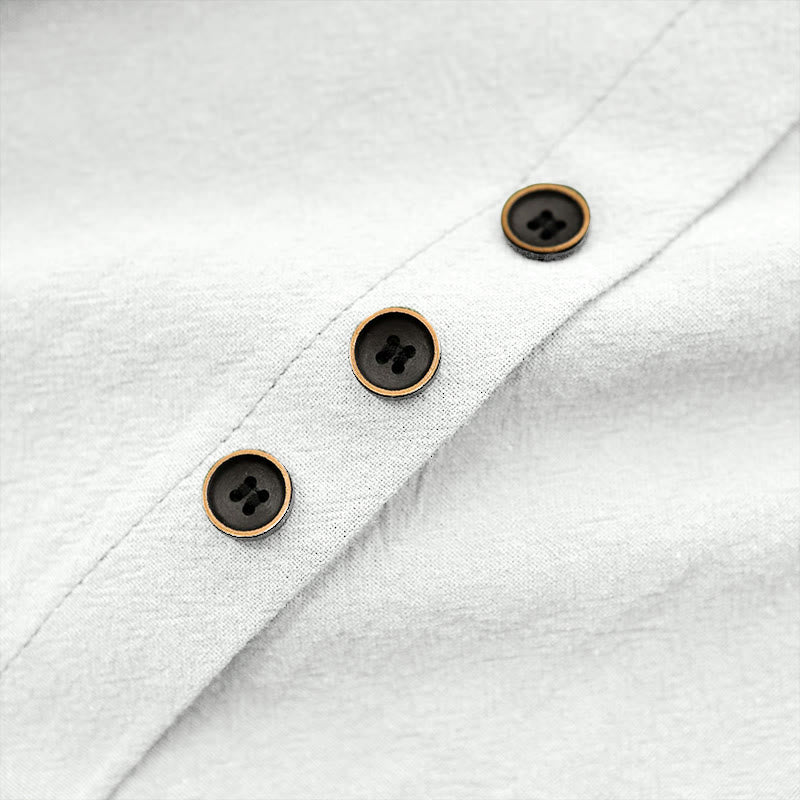 Buddha Stones カジュアル サマー ピュアカラー ジャカード ボタン クルーネック コットン レディース 半袖 Tシャツ - image 3