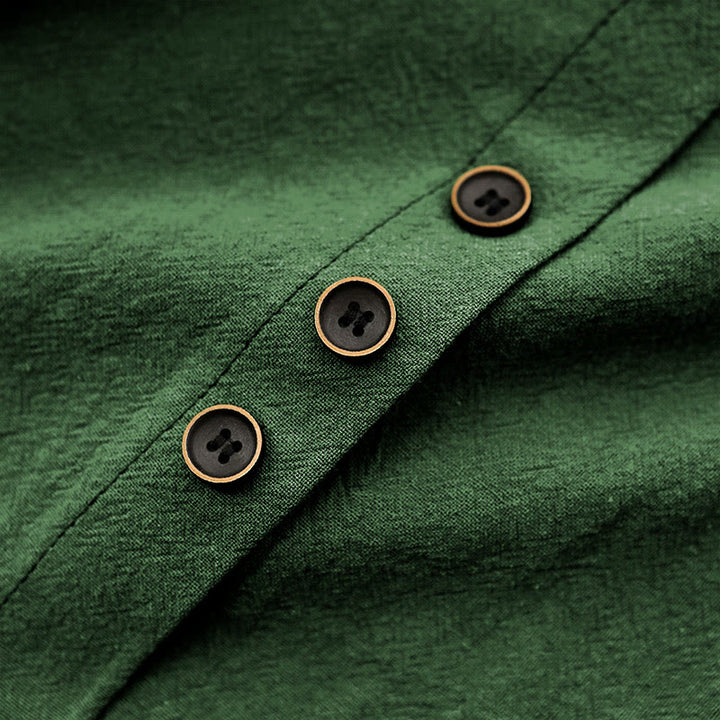 Buddha Stones カジュアル サマー ピュアカラー ジャカード ボタン クルーネック コットン レディース 半袖 Tシャツ - image 8