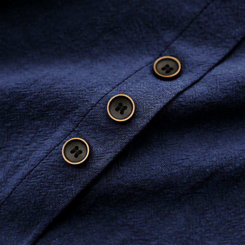 Buddha Stones カジュアル サマー ピュアカラー ジャカード ボタン クルーネック コットン レディース 半袖 Tシャツ - image 13