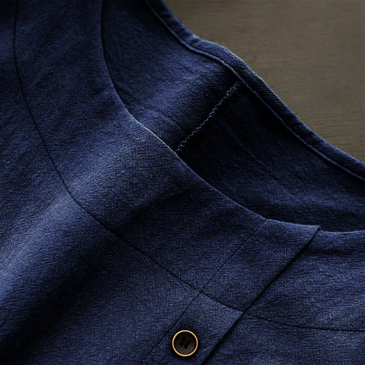 Buddha Stones カジュアル サマー ピュアカラー ジャカード ボタン クルーネック コットン レディース 半袖 Tシャツ - image 12